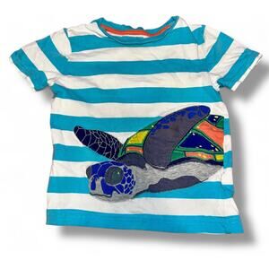 Mini Boden blue and white striped shirt with sea turtle appliqué